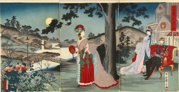 豊原周延 Toyohara Chikanobu Werke - Der Kaiser genießt den kühlen Abend Toyohara Chikanobu